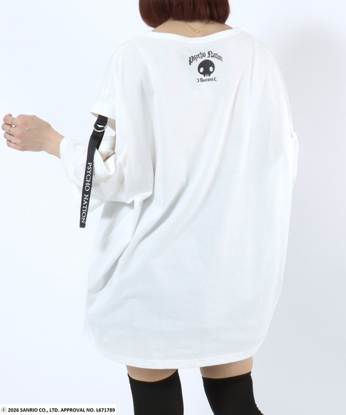 sanrio（サンリオ）の「クロミ 肩開き リボンストラップ ビッグTシャツ / ラインストーンロゴ オーバーサイズ ユニセックス（Tシャツ/カットソー・レディース・ホワイト/ブラック/ブラック系その他・44）」の17枚目の写真