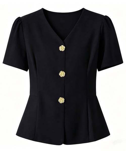 LUCPY（ラクピー）の「ゴールドボタンVネックペプラムトップス（その他トップス・レディース・ブラック・XXX-LARGE/XX-LARGE/X-LARGE/LARGE）」の4枚目の写真