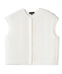 SHIPS Primary Navy Label:ラミー ピンタック フレンチスリーブ ブラウス