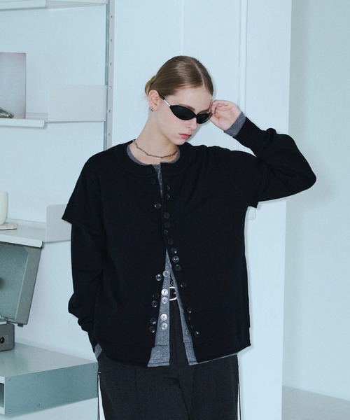 seyto(セイト)の「Asymmetry multi-button layered cardigan / アシメントリーマルチボタンカーディガン(カーディガン/ボレロ・メンズ・ブルー/ブラック/グレー・2/3)」の6枚目の写真