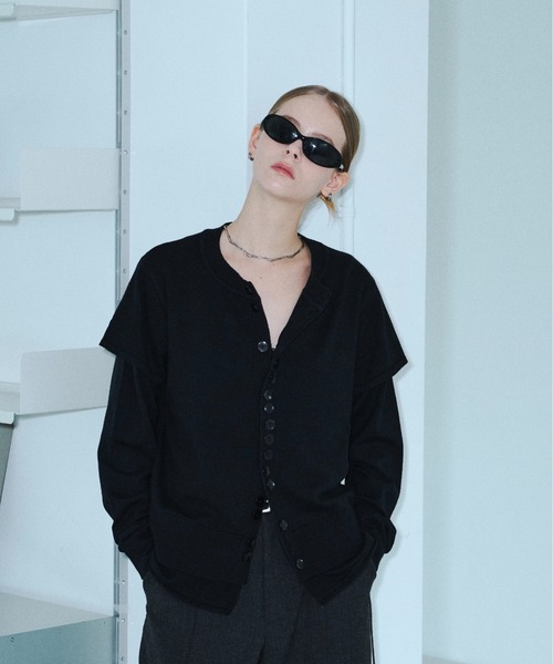 seyto(セイト)の「Asymmetry multi-button layered cardigan / アシメントリーマルチボタンカーディガン(カーディガン/ボレロ・メンズ・ブルー/ブラック/グレー・2/3)」の8枚目の写真