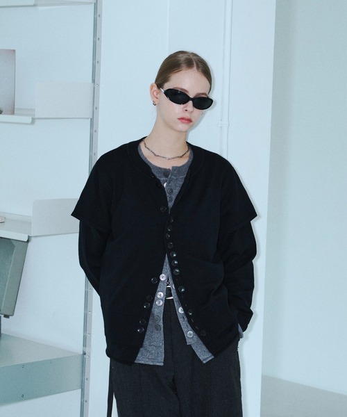 seyto(セイト)の「Asymmetry multi-button layered cardigan / アシメントリーマルチボタンカーディガン(カーディガン/ボレロ・メンズ・ブルー/ブラック/グレー・2/3)」の4枚目の写真