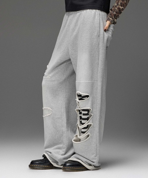 X-girl(エックスガール)の「LAYERED DISTRESSED SWEATPANTS(スウェットパンツ・レディース・アッシュ/ブラック・S/M)」の1枚目の写真