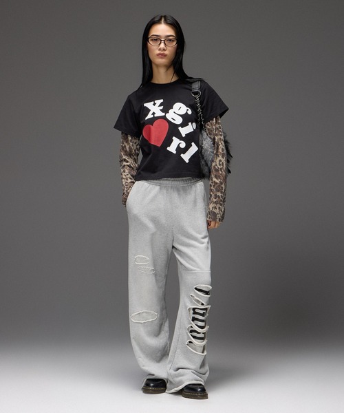 X-girl(エックスガール)の「LAYERED DISTRESSED SWEATPANTS(スウェットパンツ・レディース・アッシュ/ブラック・S/M)」の4枚目の写真