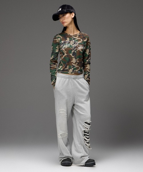 X-girl(エックスガール)の「LAYERED DISTRESSED SWEATPANTS(スウェットパンツ・レディース・アッシュ/ブラック・S/M)」の5枚目の写真