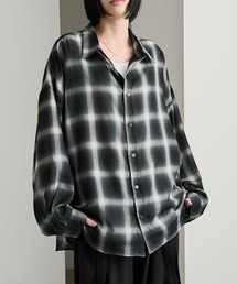 【cussil/クシル】シアーオンブレチェックルーズ レギュラーカラー長袖シャツ