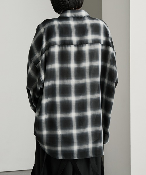 cussil（クシル）の「【cussil/クシル】シアーオンブレチェックルーズ レギュラーカラー長袖シャツ（シャツ/ブラウス・メンズ・ブラック・S/M/L）」の5枚目の写真