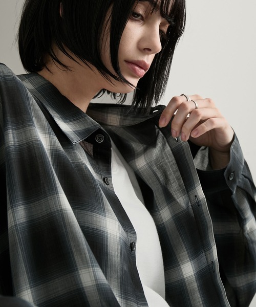 cussil（クシル）の「【cussil/クシル】シアーオンブレチェックルーズ レギュラーカラー長袖シャツ（シャツ/ブラウス・メンズ・ブラック・S/M/L）」の8枚目の写真