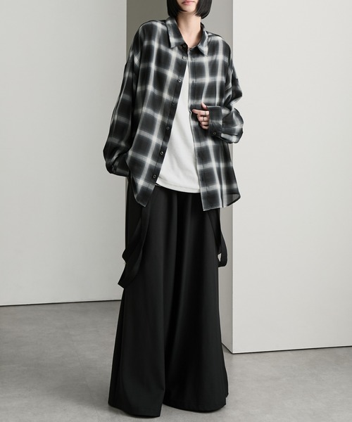 cussil（クシル）の「【cussil/クシル】シアーオンブレチェックルーズ レギュラーカラー長袖シャツ（シャツ/ブラウス・メンズ・ブラック・S/M/L）」の9枚目の写真