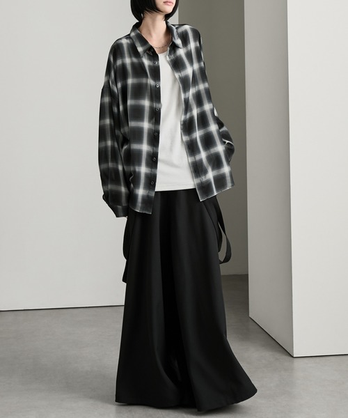 cussil（クシル）の「【cussil/クシル】シアーオンブレチェックルーズ レギュラーカラー長袖シャツ（シャツ/ブラウス・メンズ・ブラック・S/M/L）」の11枚目の写真