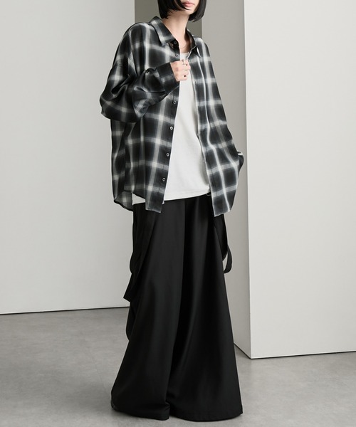 cussil（クシル）の「【cussil/クシル】シアーオンブレチェックルーズ レギュラーカラー長袖シャツ（シャツ/ブラウス・メンズ・ブラック・S/M/L）」の12枚目の写真