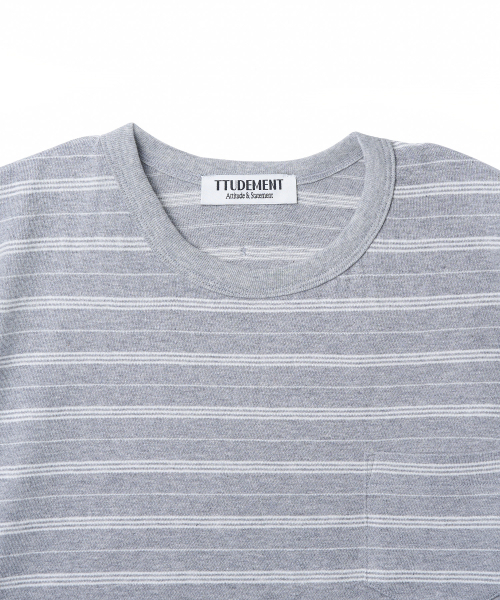 TTUDEMENT(トュードメント)の「50s EMBROIDERED STRIPED SEMI OVER FIT T-SHIRT_MELANGE GREY(Tシャツ/カットソー・レディース・その他・SMALL/MEDIUM)」の4枚目の写真