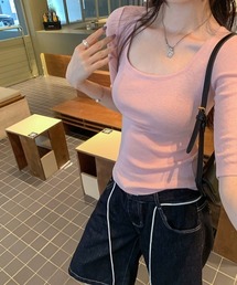 UネックニットTシャツ
