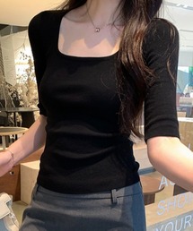 UネックニットTシャツ