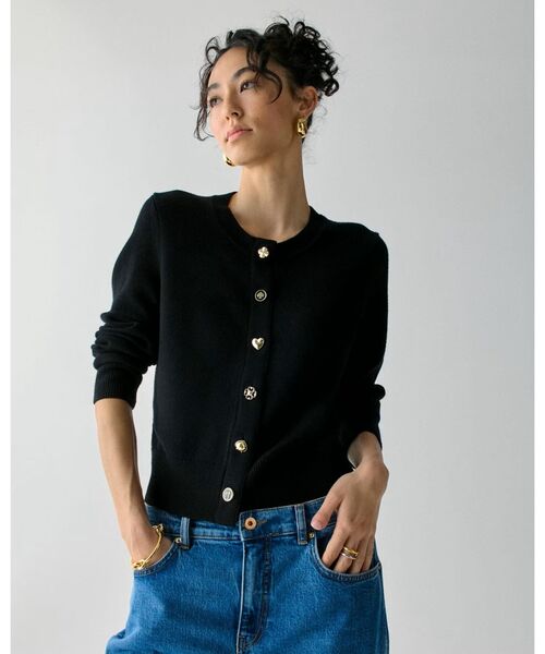 kate spade new york(ケイトスペード ニューヨーク)の「ノベルティ ボタン ネル カーディガン(カーディガン/ボレロ・レディース・ブラック・SMALL)」の1枚目の写真