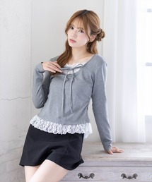 clear | レースレイヤード風裏起毛ラメカットソー［骨格ウェーブ／フェミニン／ガーリー］(Tシャツ/カットソー)