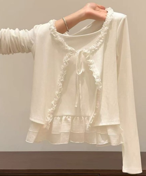 AVYL(アヴィル)の「フリルラインリボン長袖(Tシャツ/カットソー・レディース・グレー/ブラウン/ホワイト・M)」の16枚目の写真