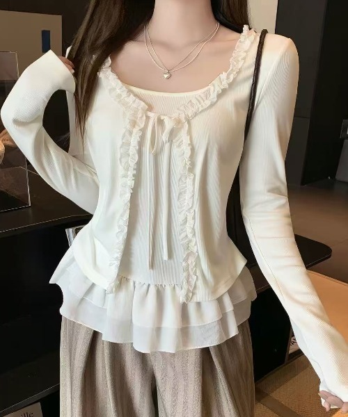AVYL(アヴィル)の「フリルラインリボン長袖(Tシャツ/カットソー・レディース・グレー/ブラウン/ホワイト・M)」の15枚目の写真