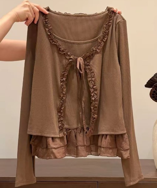 AVYL(アヴィル)の「フリルラインリボン長袖(Tシャツ/カットソー・レディース・グレー/ブラウン/ホワイト・M)」の7枚目の写真