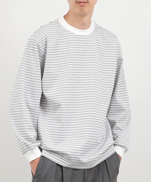 NOLLEY’S（ノーリーズ）の「超長綿シルケット ボーダー ビッグシルエットTシャツ L/S 26AW（Tシャツ/カットソー・メンズ・ホワイト×ネイビー/ブラック系その他/ホワイト×グレー・S/XL/L/M）」の5枚目の写真
