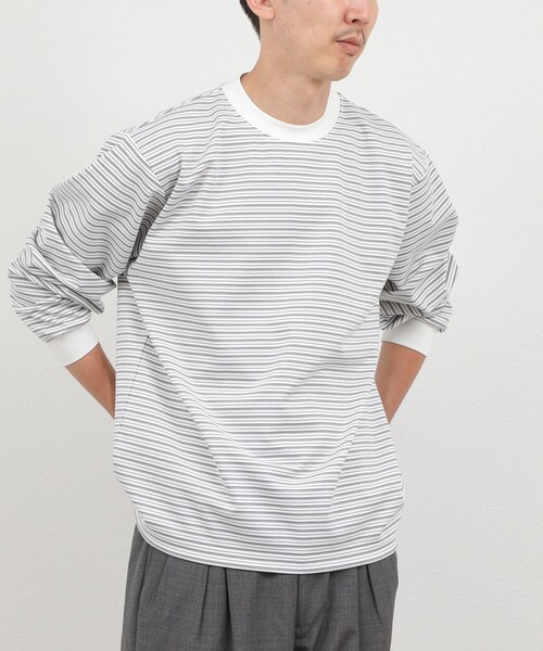 NOLLEY’S（ノーリーズ）の「超長綿シルケット ボーダー ビッグシルエットTシャツ L/S 26AW（Tシャツ/カットソー・メンズ・ホワイト×ネイビー/ブラック系その他/ホワイト×グレー・S/XL/L/M）」の6枚目の写真