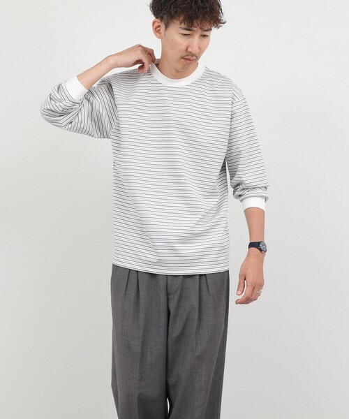 NOLLEY’S（ノーリーズ）の「超長綿シルケット ボーダー ビッグシルエットTシャツ L/S 26AW（Tシャツ/カットソー・メンズ・ホワイト×ネイビー/ブラック系その他/ホワイト×グレー・S/XL/L/M）」の7枚目の写真