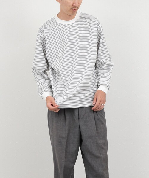 NOLLEY’S（ノーリーズ）の「超長綿シルケット ボーダー ビッグシルエットTシャツ L/S 26AW（Tシャツ/カットソー・メンズ・ホワイト×ネイビー/ブラック系その他/ホワイト×グレー・S/XL/L/M）」の8枚目の写真