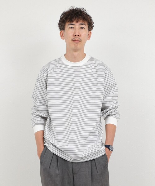 NOLLEY’S（ノーリーズ）の「超長綿シルケット ボーダー ビッグシルエットTシャツ L/S 26AW（Tシャツ/カットソー・メンズ・ホワイト×ネイビー/ブラック系その他/ホワイト×グレー・S/XL/L/M）」の9枚目の写真