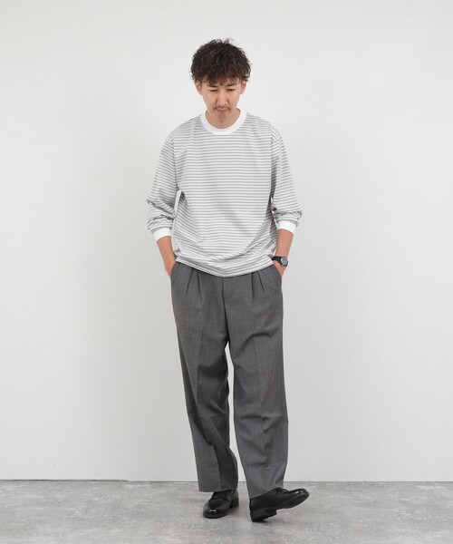 NOLLEY’S（ノーリーズ）の「超長綿シルケット ボーダー ビッグシルエットTシャツ L/S 26AW（Tシャツ/カットソー・メンズ・ホワイト×ネイビー/ブラック系その他/ホワイト×グレー・S/XL/L/M）」の11枚目の写真