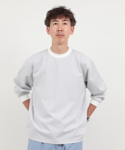NOLLEY’S（ノーリーズ）の「超長綿シルケット ボーダー ビッグシルエットTシャツ L/S 26AW（Tシャツ/カットソー・メンズ・ホワイト×ネイビー/ブラック系その他/ホワイト×グレー・S/XL/L/M）」の17枚目の写真