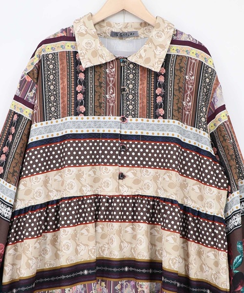 iS ScoLar(イズスカラー)の「563219:クラシカルローズ パッチワーク風柄シャツワンピ(ワンピース・レディース・ベージュ/ネイビー・M)」の13枚目の写真