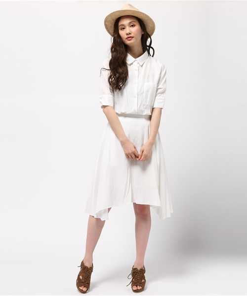 31 Sons de mode（トランテアン　ソン　ドゥ　モード）の「イレギュラーヘムシャツワンピース（ワンピース・レディース・ライトグレー/ピンク/オフホワイト/ネイビー・36/38）」の2枚目の写真