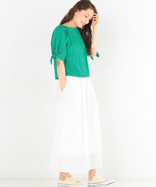 Another Edition（アナザーエディション）の「リボンショートスリーブブラウス/AEBFC RIBBON SSL（シャツ/ブラウス・レディース・オフホワイト/ケリー・FREE）」の4枚目の写真