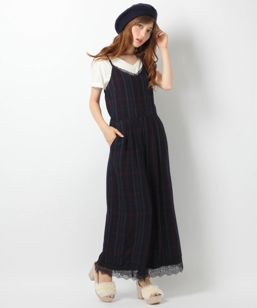 Heather（ヘザー）の「チェックキャミオールインワン　728913（つなぎ/オールインワン・レディース・ボルドー/ネイビー・FREE）」の2枚目の写真