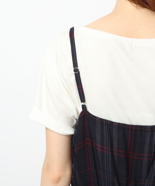 Heather（ヘザー）の「チェックキャミオールインワン　728913（つなぎ/オールインワン・レディース・ボルドー/ネイビー・FREE）」の4枚目の写真