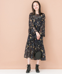 URBAN RESEARCH | UR 裾ギャザー切替プリントワンピース(ワンピース)