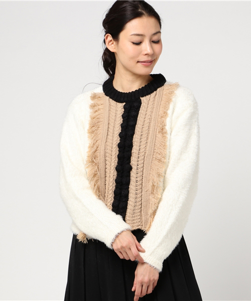 SLY(スライ)の「PON PON FRINGE SHAGGY MG TOPS(ニット/セーター・レディース・グレー/オフホワイト・2/1)」の10枚目の写真