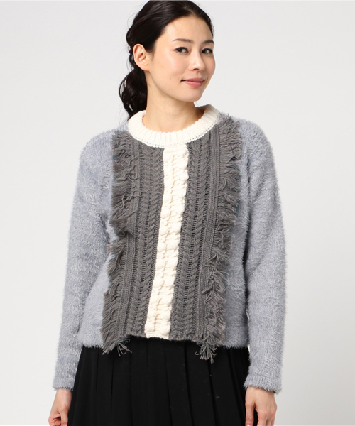 SLY(スライ)の「PON PON FRINGE SHAGGY MG TOPS(ニット/セーター・レディース・グレー/オフホワイト・2/1)」の11枚目の写真