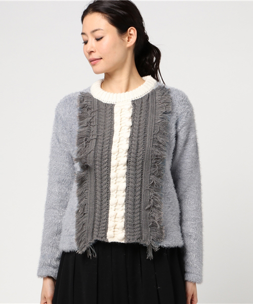 SLY(スライ)の「PON PON FRINGE SHAGGY MG TOPS(ニット/セーター・レディース・グレー/オフホワイト・2/1)」の3枚目の写真