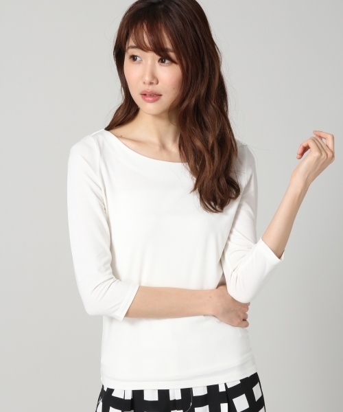 BLISS POINT（ブリスポイント）の「【UVカット】17SSUVカットボートネックTシャツ7分袖/749808（Tシャツ/カットソー・レディース・ライトグレー/ホワイト/ピンク/ブラック/その他1・LARGE/MEDIUM）」の2枚目の写真