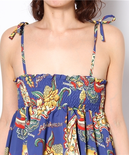 Denime（ドゥニーム）の「ハワイアンアロハマキシワンピース（ワンピース・レディース・ブルー・FREE）」の4枚目の写真