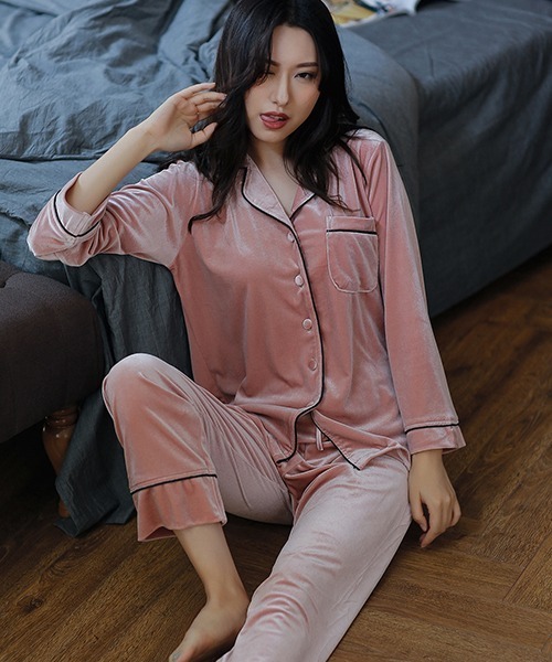 セール】ベロア パイピングシャツ ルームウェア（ルームウェア