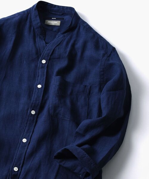 SHIPS（シップス）の「SC: COOLMAX(R) リネン スキッパー バンドカラー 7スリーブシャツ□（シャツ/ブラウス・メンズ・ホワイト/ライトブルー/ネイビー/オレンジ/グリーン/スカイブルー・LARGE/MEDIUM/SMALL/X-LARGE）」の5枚目の写真