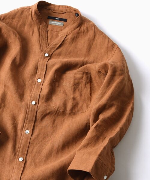 SHIPS（シップス）の「SC: COOLMAX(R) リネン スキッパー バンドカラー 7スリーブシャツ□（シャツ/ブラウス・メンズ・ホワイト/ライトブルー/ネイビー/オレンジ/グリーン/スカイブルー・LARGE/MEDIUM/SMALL/X-LARGE）」の6枚目の写真