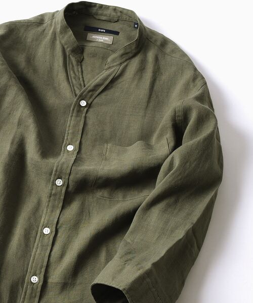 SHIPS（シップス）の「SC: COOLMAX(R) リネン スキッパー バンドカラー 7スリーブシャツ□（シャツ/ブラウス・メンズ・ホワイト/ライトブルー/ネイビー/オレンジ/グリーン/スカイブルー・LARGE/MEDIUM/SMALL/X-LARGE）」の3枚目の写真