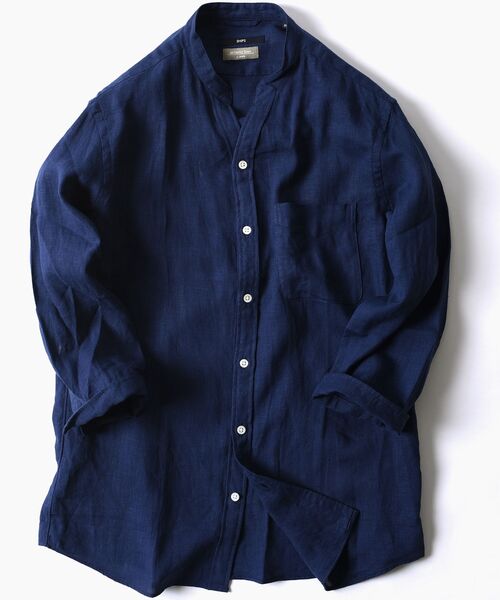 SHIPS（シップス）の「SC: COOLMAX(R) リネン スキッパー バンドカラー 7スリーブシャツ□（シャツ/ブラウス・メンズ・ホワイト/ライトブルー/ネイビー/オレンジ/グリーン/スカイブルー・LARGE/MEDIUM/SMALL/X-LARGE）」の19枚目の写真