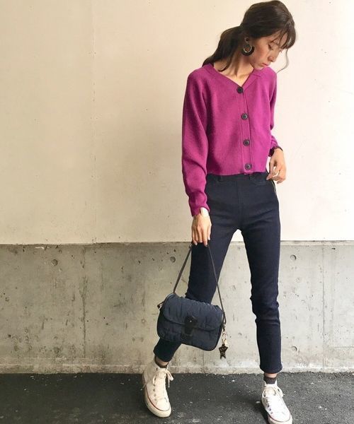 YECCA VECCA(イェッカヴェッカ)の「AS.片畦ドルマンカーディガン(カーディガン/ボレロ・レディース・ベージュ/パープル/ブラウン/グリーン・FREE)」の1枚目の写真