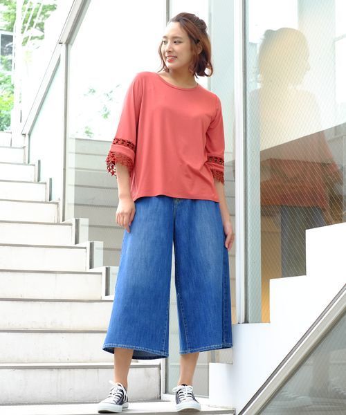 sabstreet my standard(サブストリートマイスタンダード)の「『FONTLAB(フォントラブ)』袖スターレースカットソー【9号(M)】(Tシャツ/カットソー・レディース・ホワイト/ネイビー/ホワイト×ブラック/テラコッタ・9号/15号)」の7枚目の写真