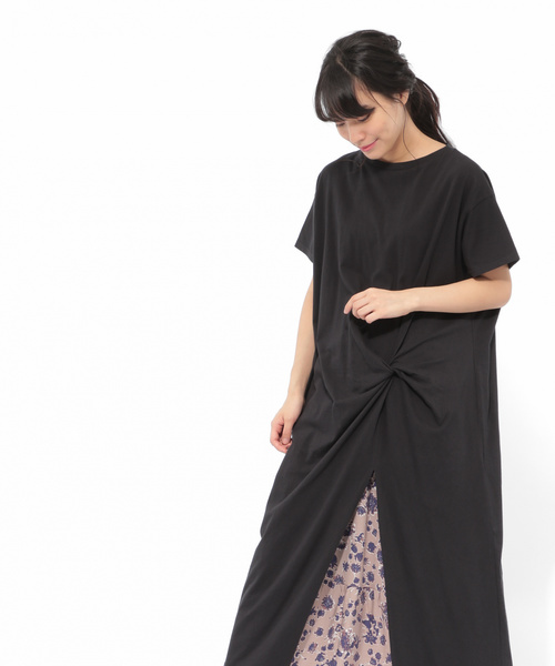 LAKOLE(ラコレ)の「フロントツイストTシャツワンピース / LAKOLE(ワンピース・レディース・ブラック/ピンク/ベージュ・MEDIUM/SMALL)」の5枚目の写真