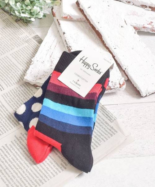 Happy Socks(ハッピーソックス)の「【66】【HAPPY SOCKS】KIDS 2PAC(ソックス/靴下・キッズ・オフホワイト/チャコールグレー/グリーン/サックスブルー/オレンジ/ブラック/ネイビー・MEDIUM/LARGE/X-LARGE/SMALL/X-SMALL)」の1枚目の写真
